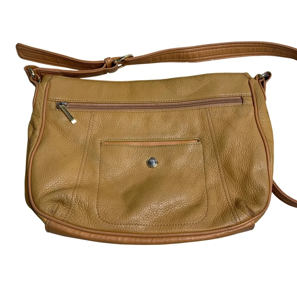 Stone Mountain Womens Brown Leather Purse Satchel‎ Shoulder Bag Top Zip